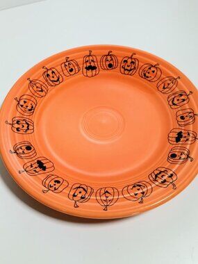 Fiesta Carson's Jack o Lanterns Luncheon Plate in Tangerine Halloween Pumpkins